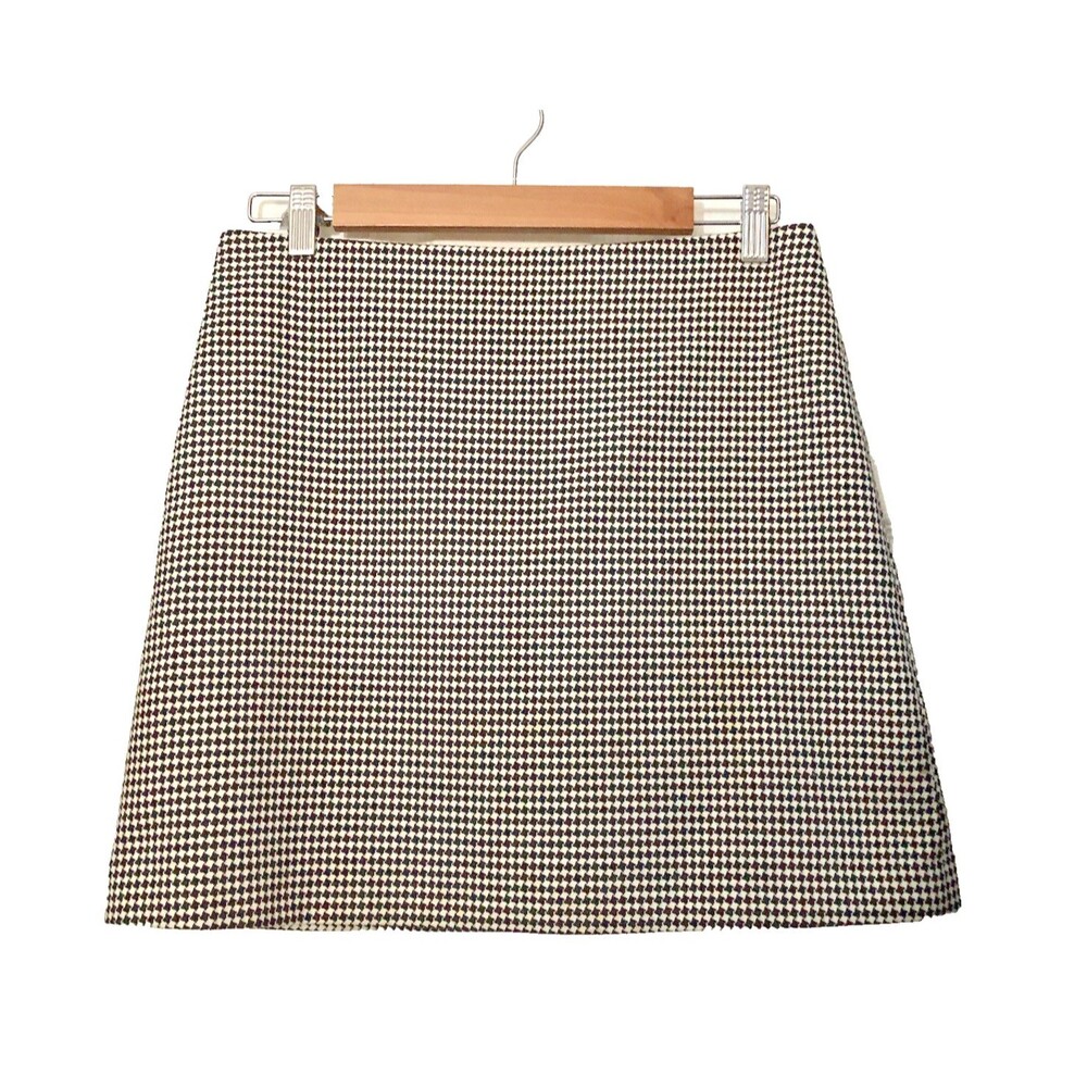 Mango Mini Skirt Houndstooth Black & White Fully Lined Zip US 6 EUR 38